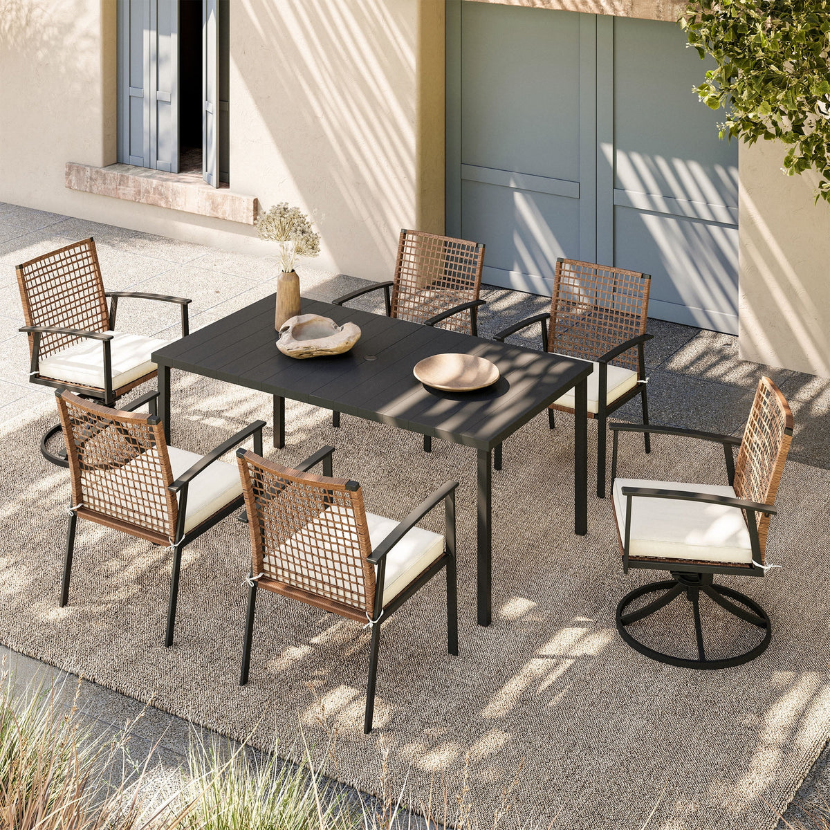 5 Pieces Patio Dining Set with Beige Seat Cushions and Table W30355