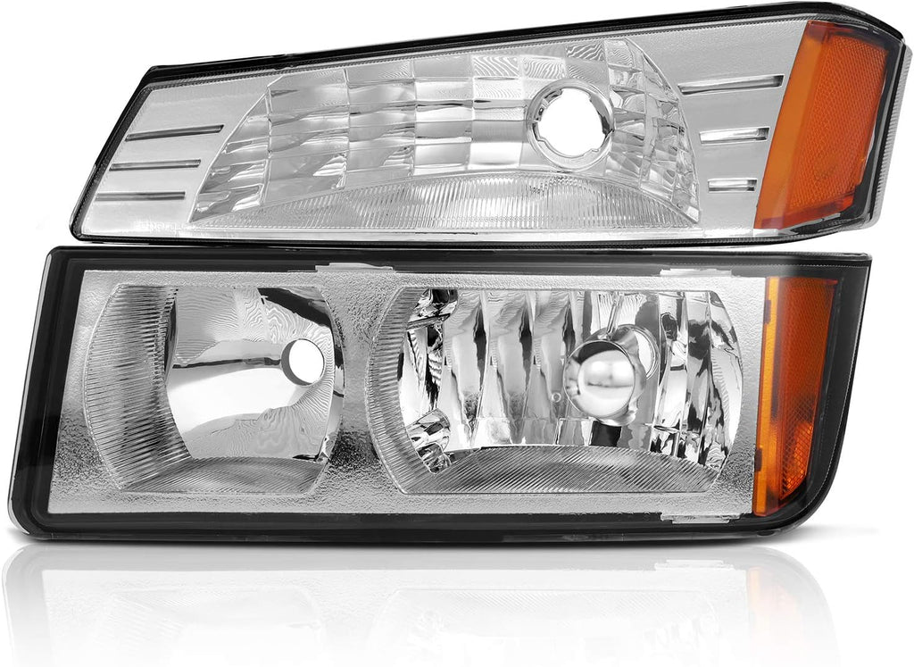 Chrome Housing Amber Reflector Headlight Assembly Pair V8495