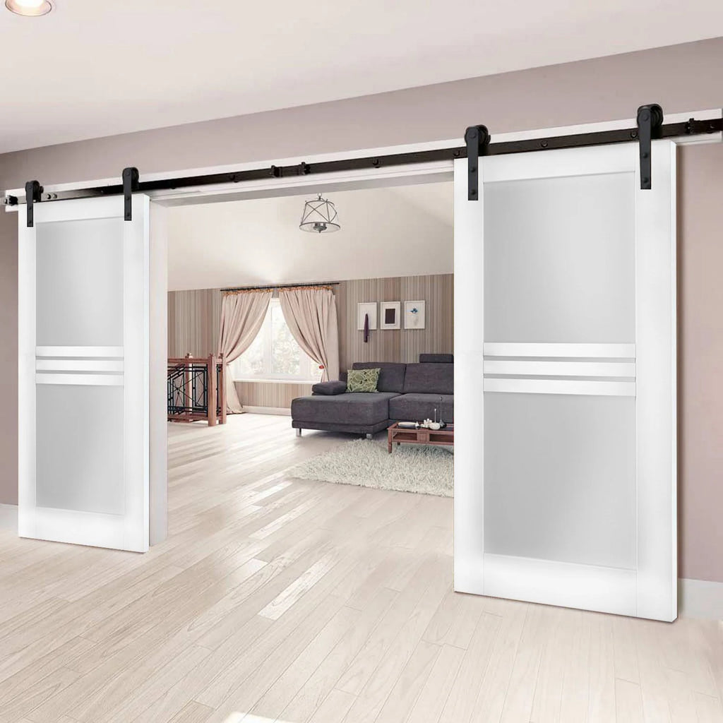 Modern Double Barn Door with Opaque Glass 4 Lites D34776