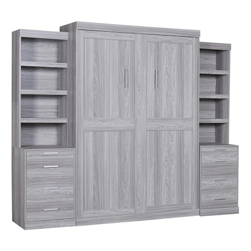 Solid Wood Full Size Murphy Bed Wall Bed with Shelves X7401