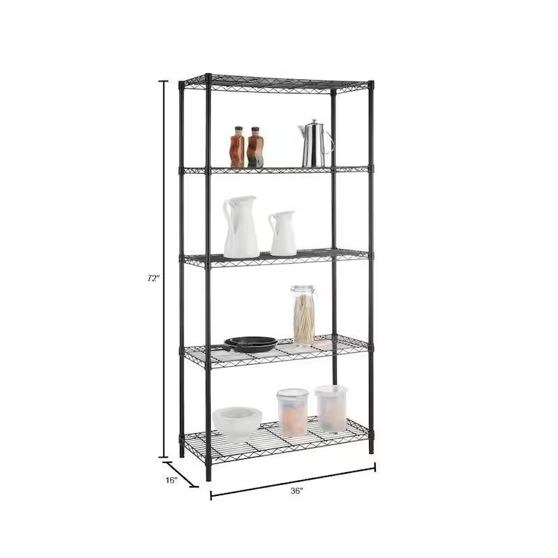 5-Tier Steel Wire Shelving Unit in Black L811346