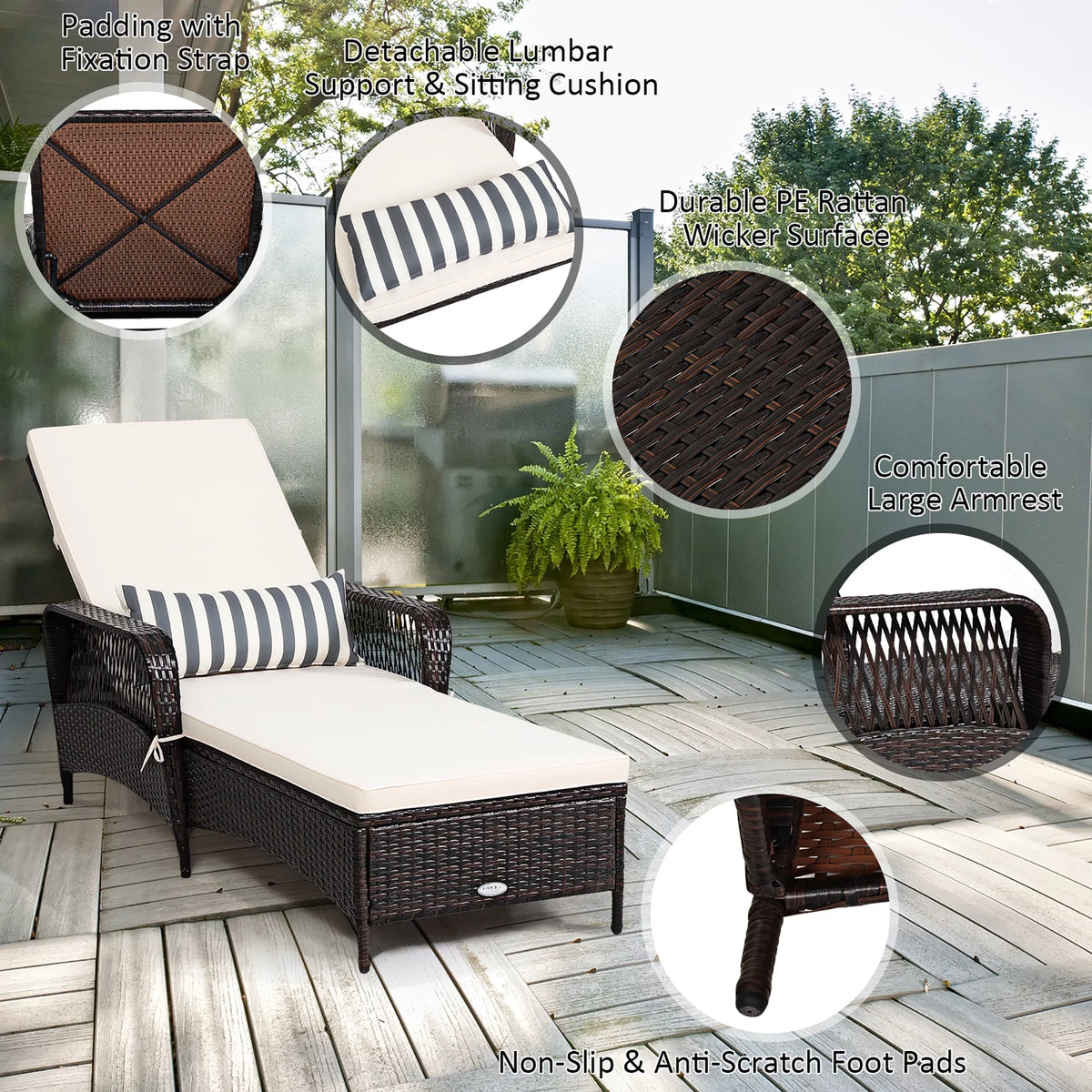 2PCS PE Rattan Chaise Lounge Chair G995468
