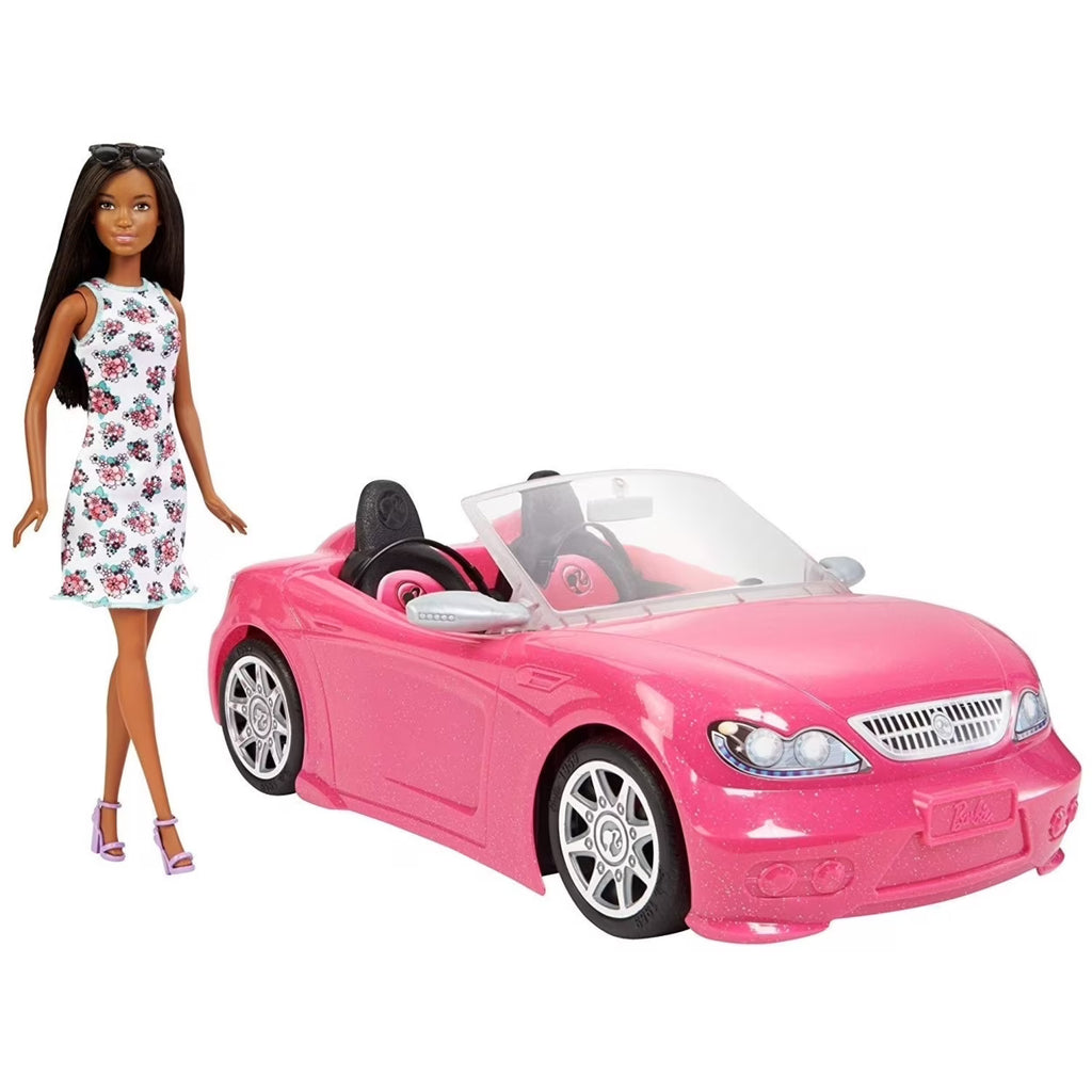 Barbie Doll & Convertible Car Brunette Figure Pink Vehicle E4032
