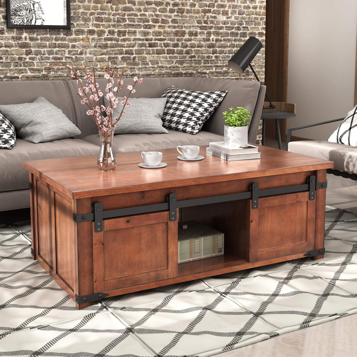Gray Wood Coffee Table with Drawer and Storage Shelf P497719