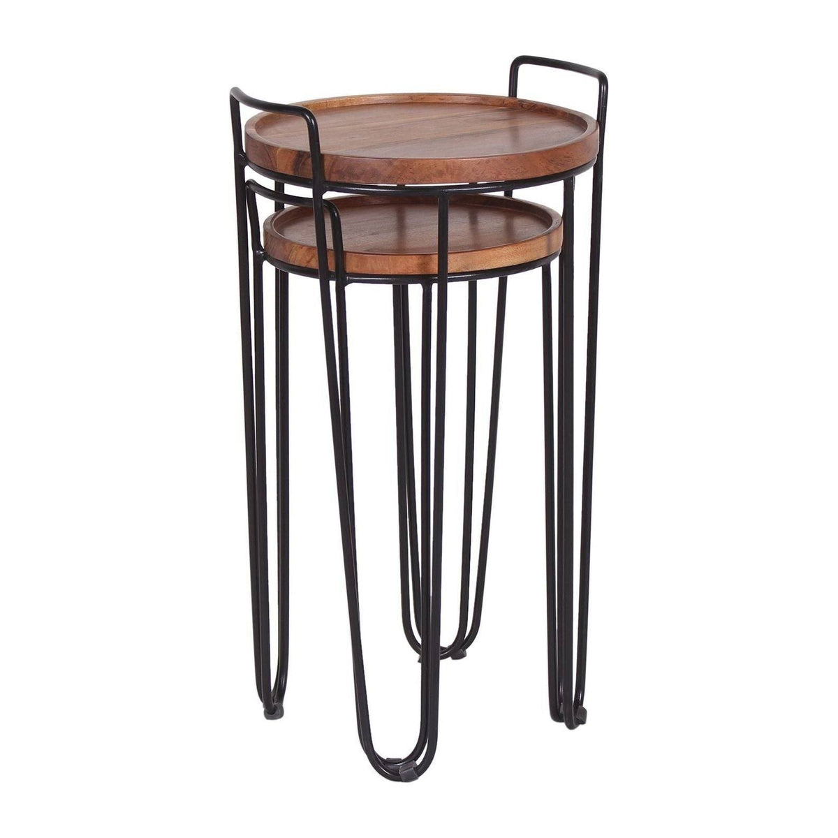 Iron & Acacia Nesting Tray Tables with Handles Set of 2 I872236