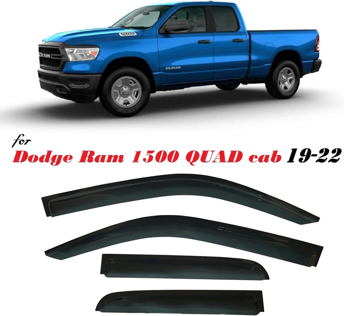 Dark Tinted Side Window Visor Deflectors Rain Guards for Dodge RAM 1500 Quad cab 2019 2020 2021 Pack of 2 F38221