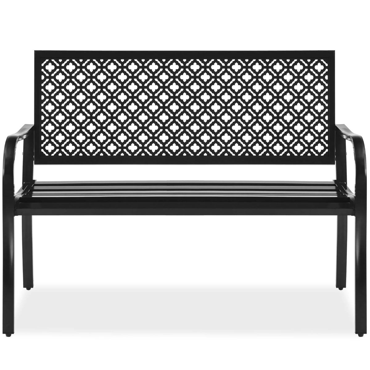 Indoor Outdoor Steel Garden Bench with Geometric Backrest X918