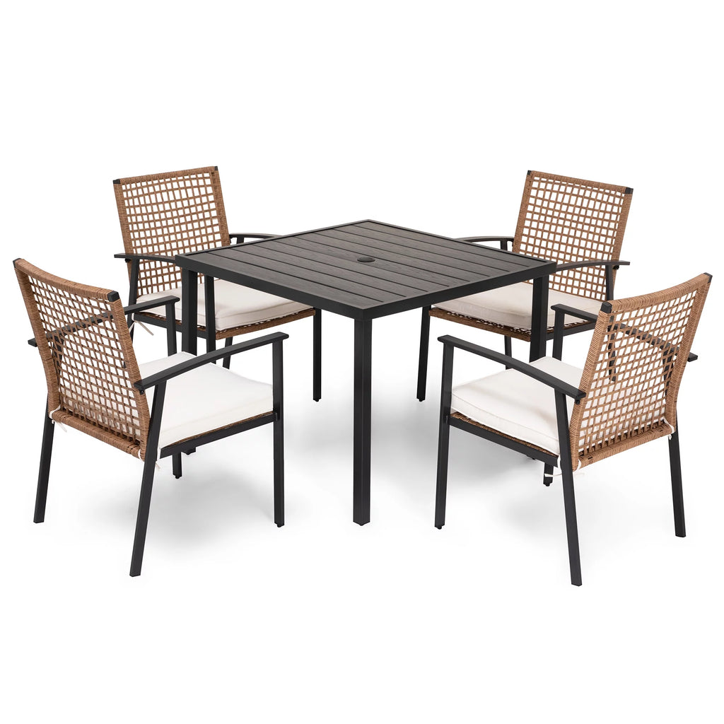 5 Pieces Patio Dining Set with Beige Seat Cushions and Table W30355