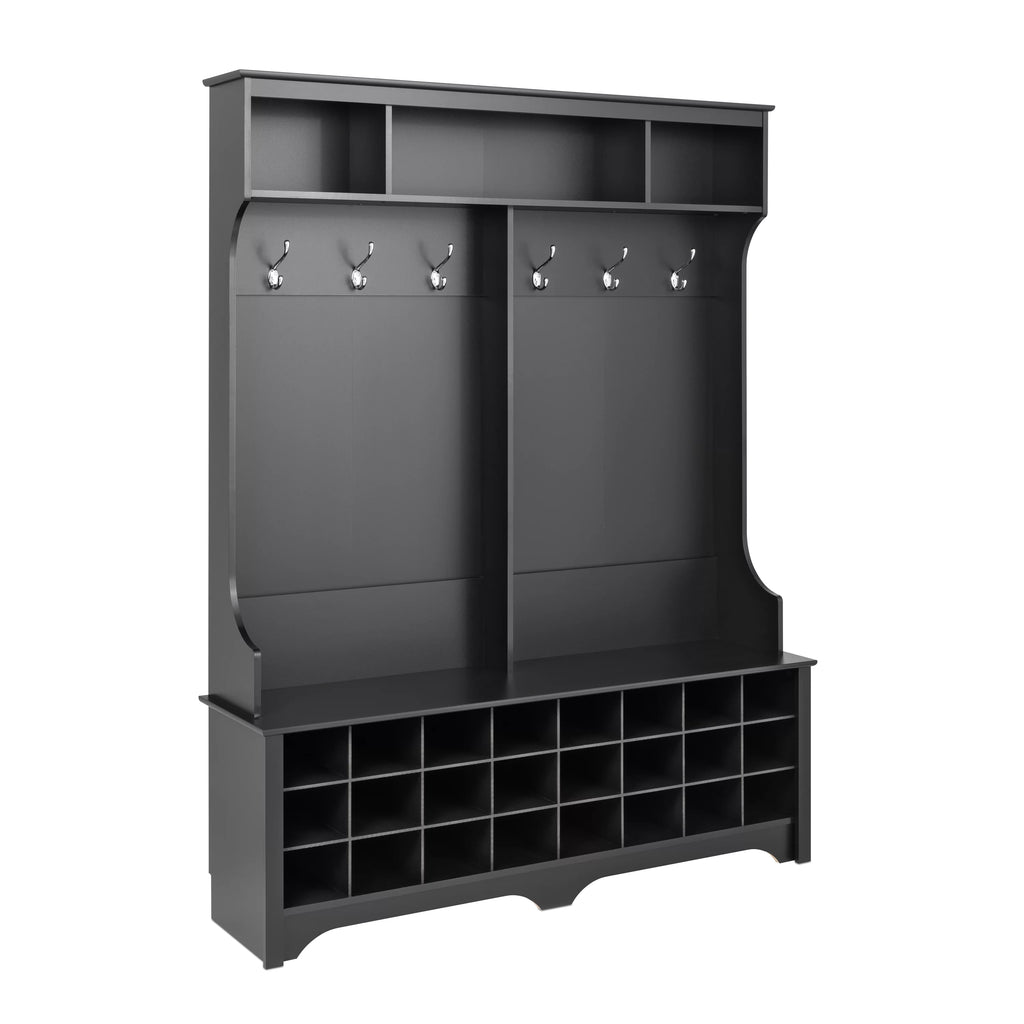 60" Wide Hall Tree with 24 Shoe Cubbies, Black A80712