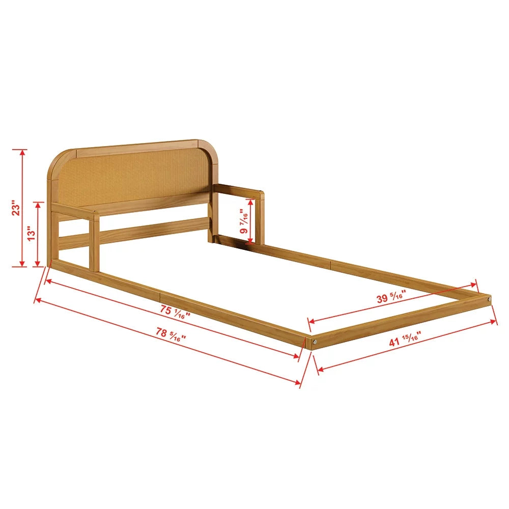 Twin Floor Bed Frame with Headboard Solid Pine Wood Natural M90276