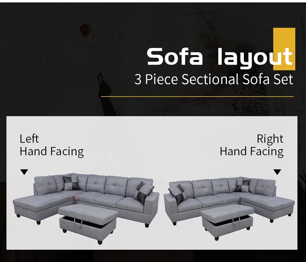 106.5'' Sectional Sofa with Storage Ottoman O2908