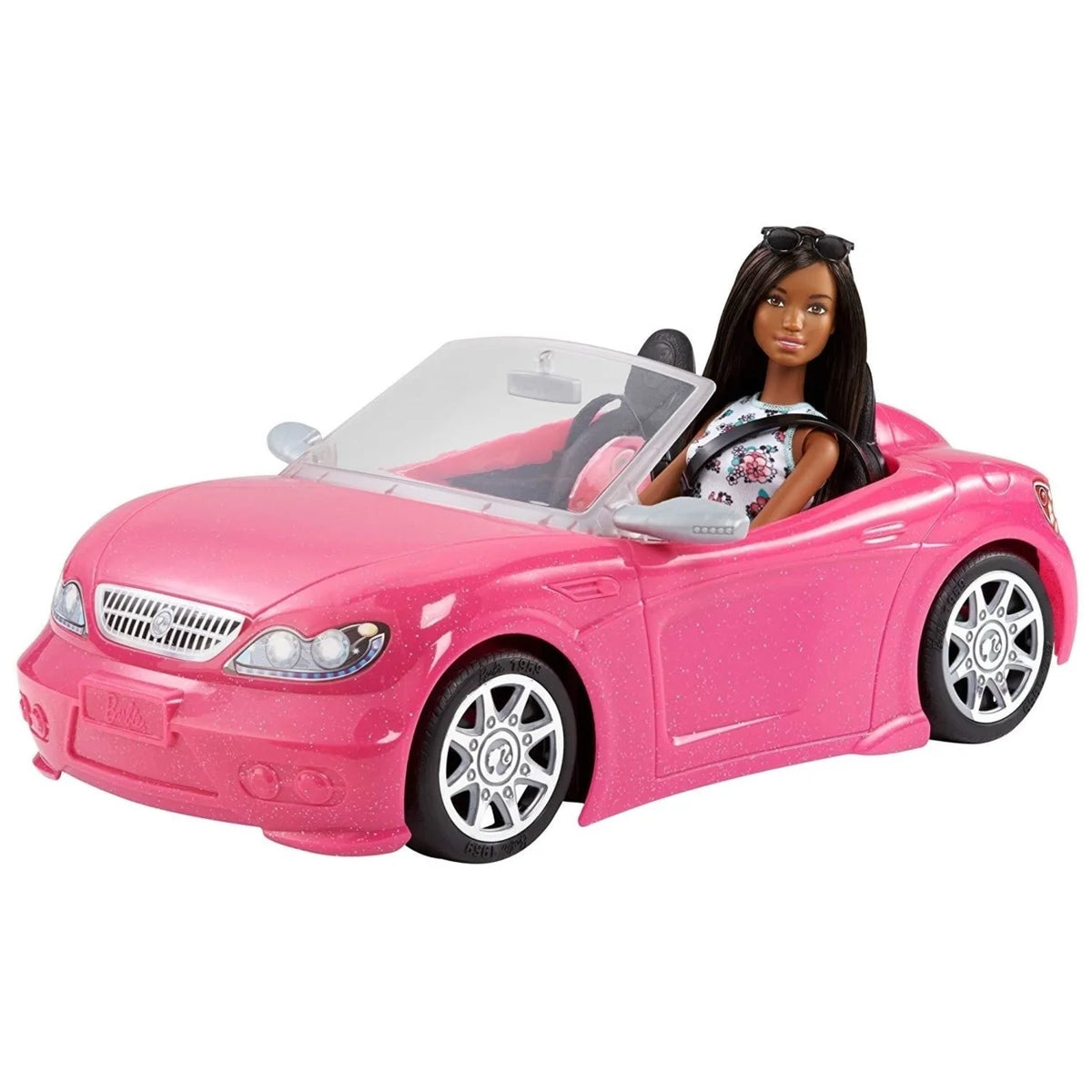 Barbie Doll & Convertible Car Brunette Figure Pink Vehicle E4032