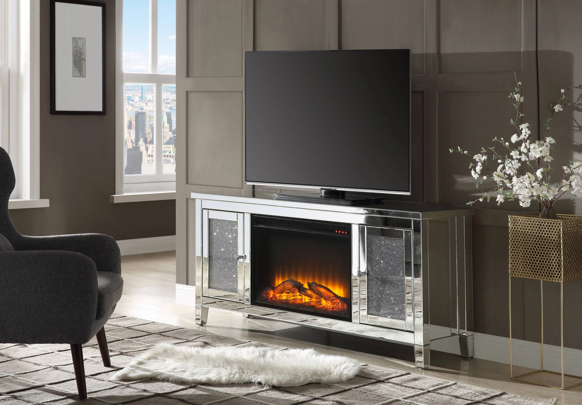 Mirrored TV Stand with Fireplace I40990