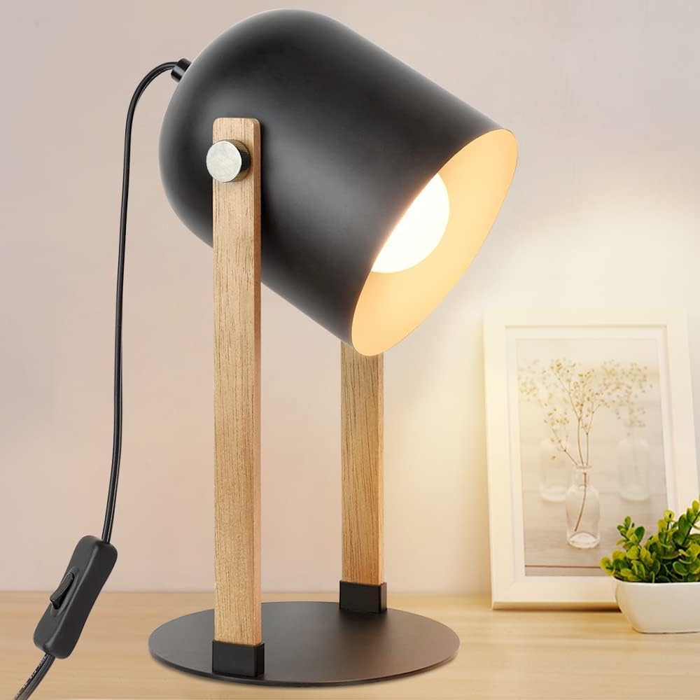 Table Lamp with Wood and Metal, 360° Rotatable, E26 Base L18517
