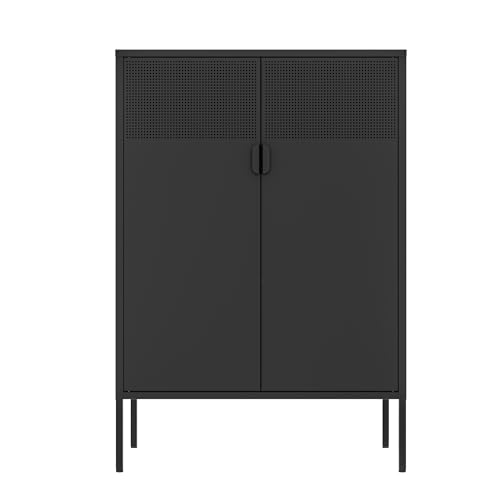 Black 2 Door Metal Storage Cabinet with Adjustable Shelf B2667