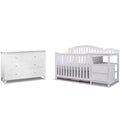 White Baby Crib with Changing Table and 6 Drawer Dresser Set J7233