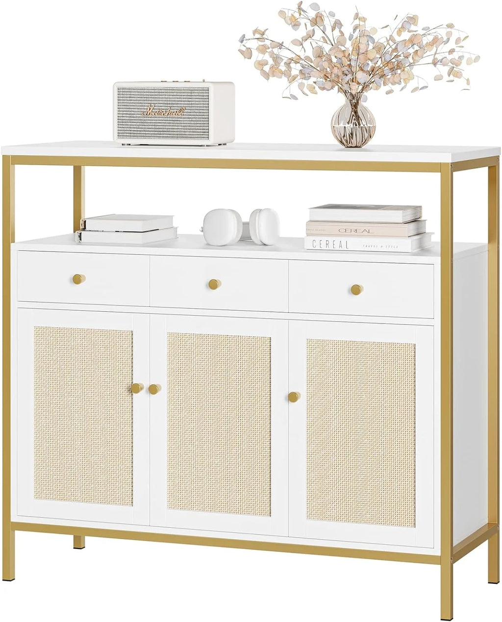 White and Gold Dresser with Drawers and Doors M779914