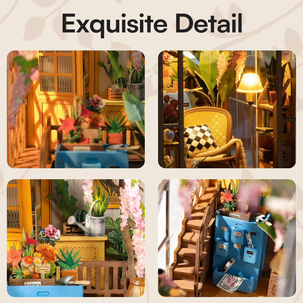 Book Nook Kit DIY Miniature House with LED Light Wooden Bookend Craft Diorama Kit P757751