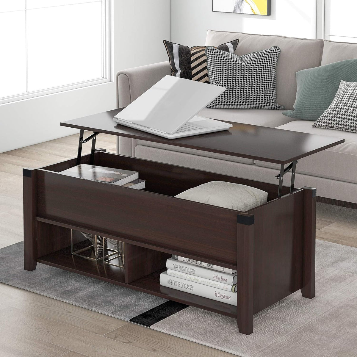 Gray Wood Coffee Table with Drawer and Storage Shelf P497719