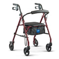 Steel Folding Rollator Walker, 6 Wheels, 350lb Weight Capacity, Burgundy Red Frame T582