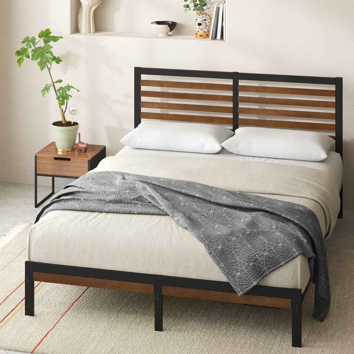 Queen Bamboo and Metal Platform Bed Frame T451
