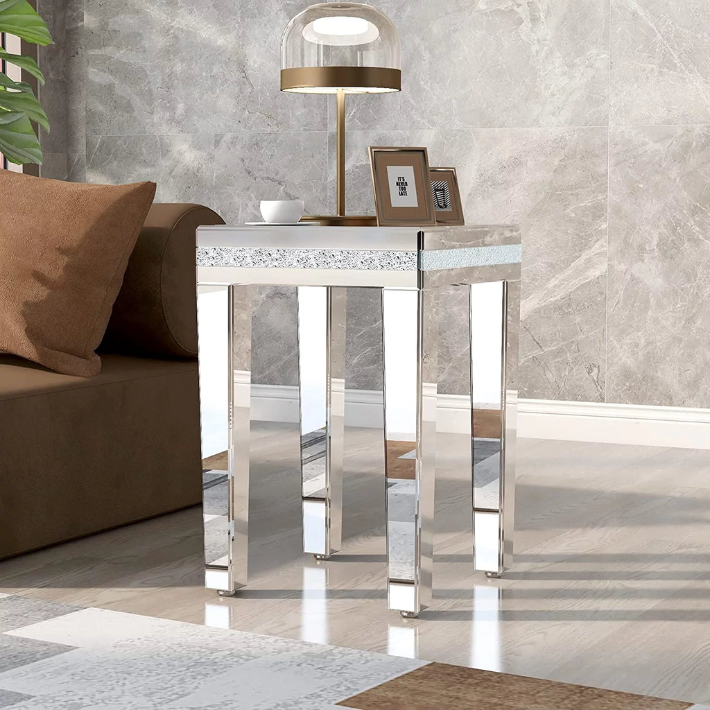 Glass Mirror Corner Table with Adjustable Height Legs N185923