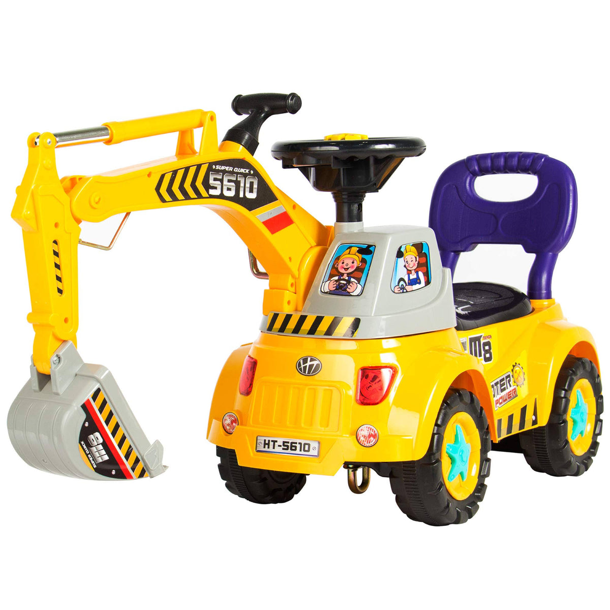 Yellow Kids Excavator Ride on Truck with Garden Set Music Lights Storage G46780