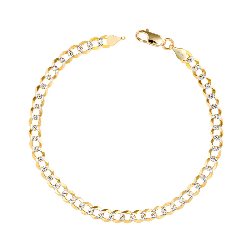 14k Yellow Gold Solid 5mm Cuban Chain Pave Two Tone Bracelet M75471