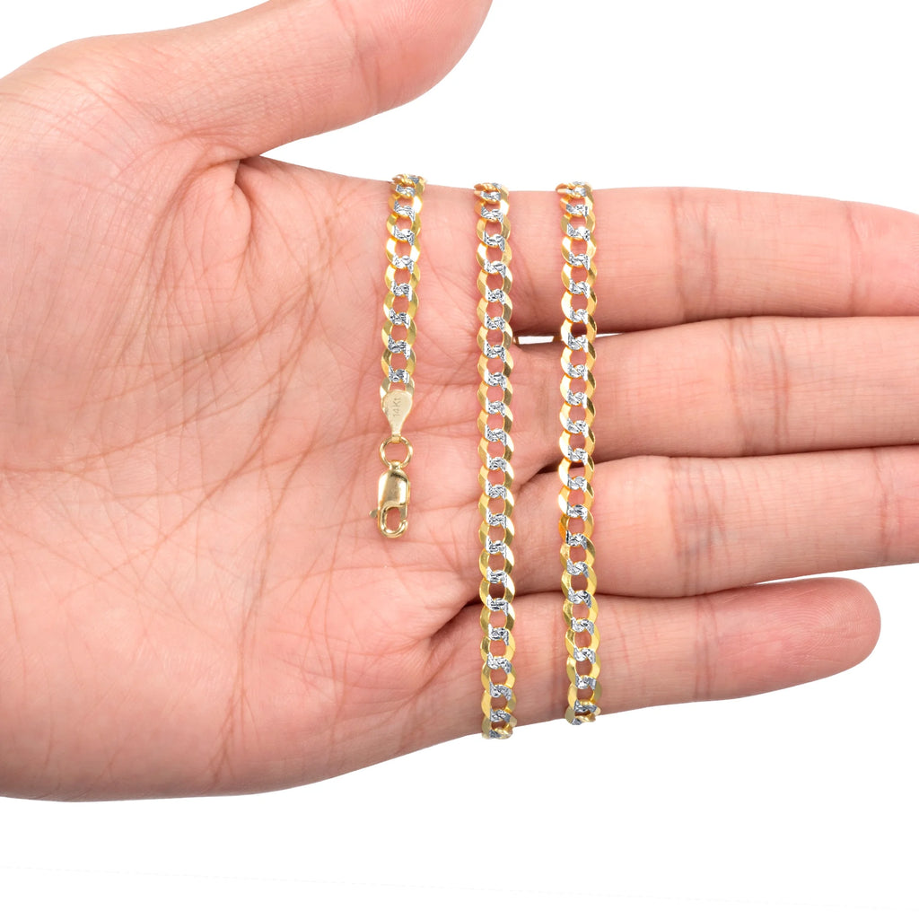 14k Yellow Gold Solid 5mm Cuban Chain Pave Two Tone Bracelet M75471