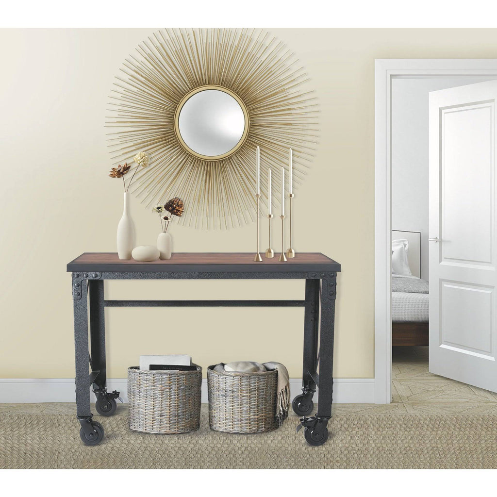 Rolling Industrial Desk with Wooden Top 52 Inches x 24 Inches J241689
