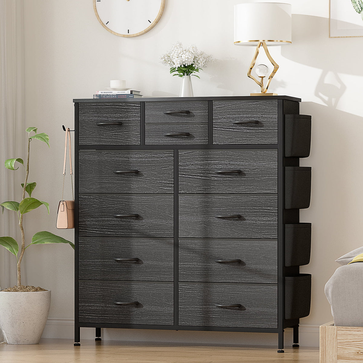Black 12 Drawer Fabric Dresser S845855
