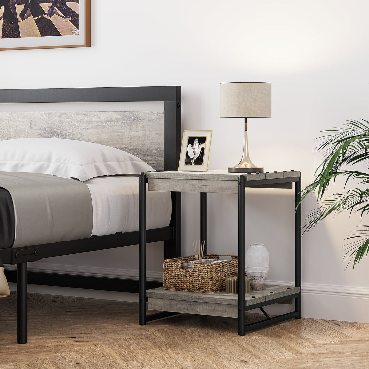 Grey Wood End Table with Storage Shelf G481990