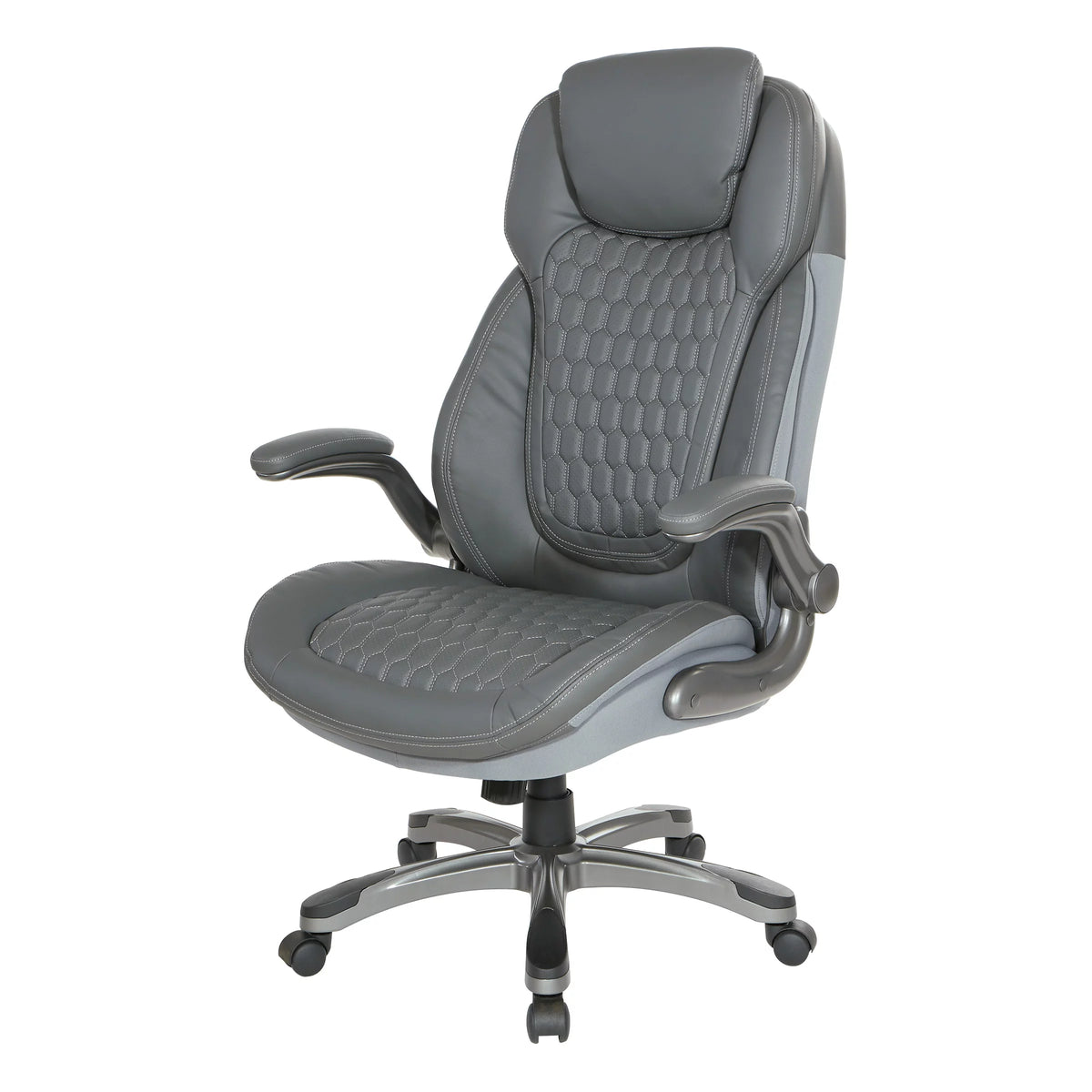High Back Chair with Grey Bonded Leather and Flip Arms G250