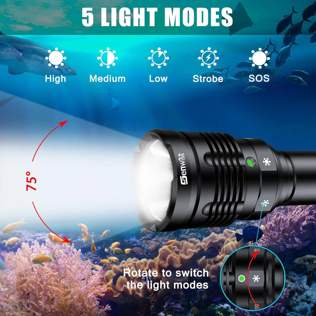 Rechargeable Underwater Dive Flashlight with Battery and Charger T1538