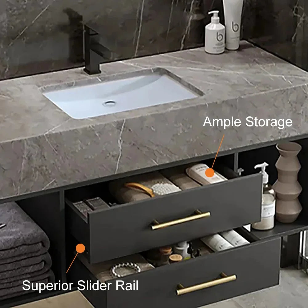 40" Black & Gray Bathroom Vanity with Sintered Stone Vessel Sink Y871126