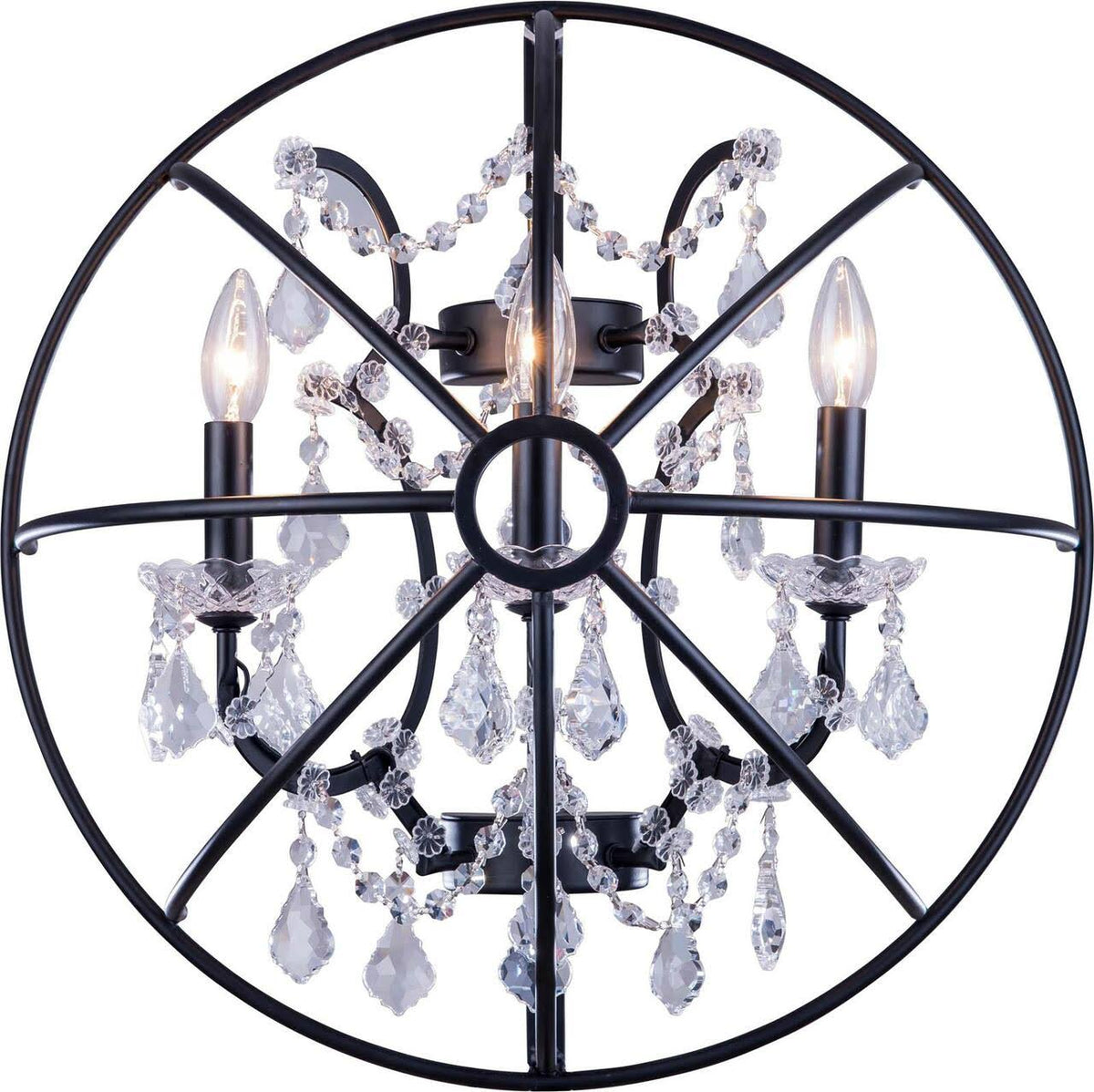 Wall Lamp Sconce 3-Light Dark Bronze Clear Crystal Candelabra H8691