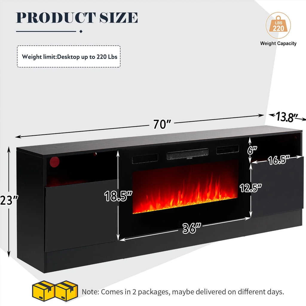 Black Fireplace TV Stand up to 80" with 36'' Electric Fireplace T9454