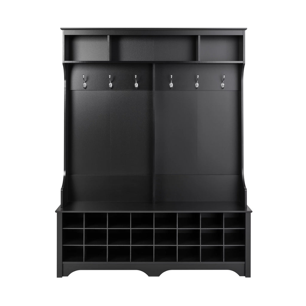 60" Wide Hall Tree with 24 Shoe Cubbies, Black A80712