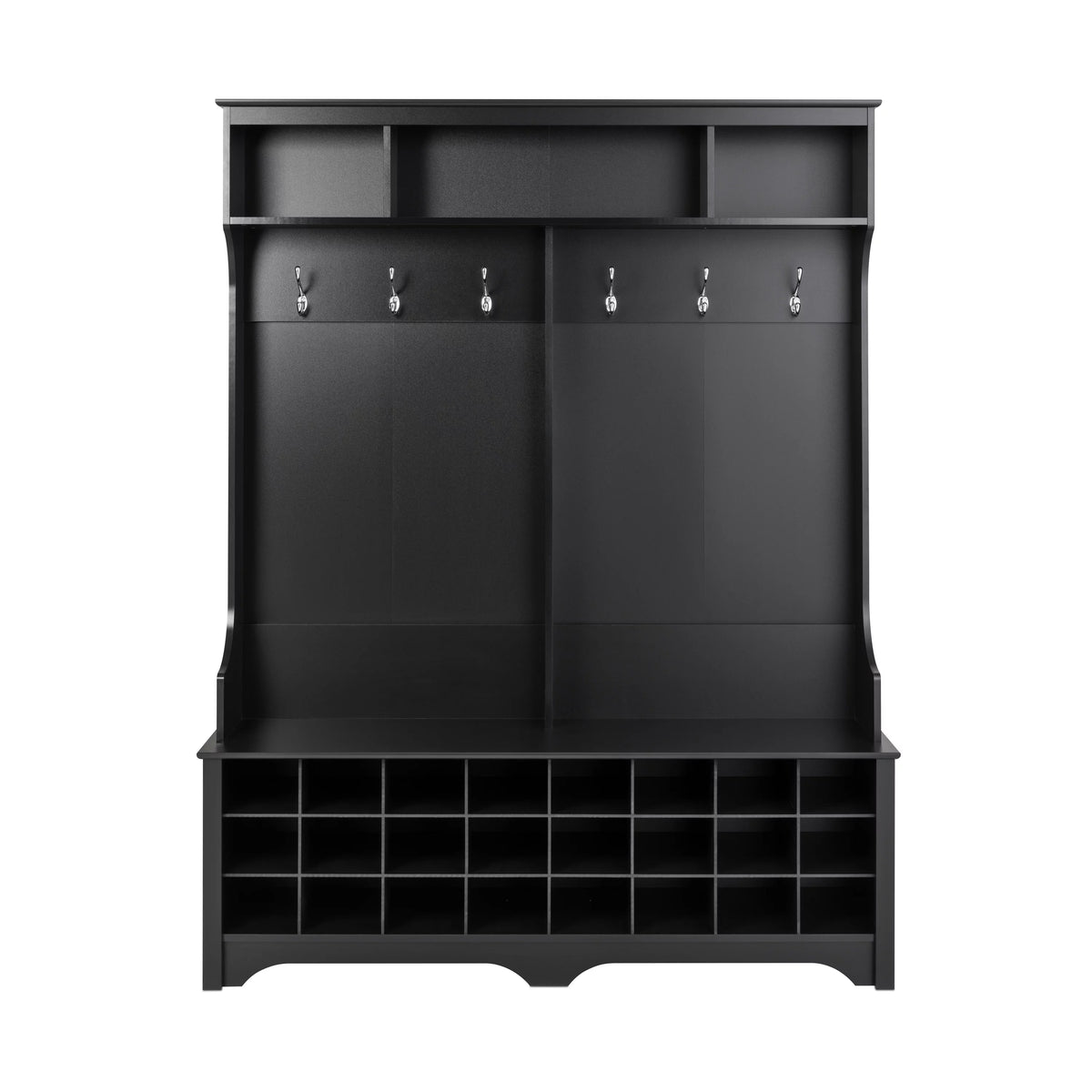 60" Wide Hall Tree with 24 Shoe Cubbies, Black A80712