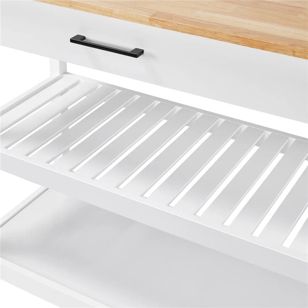 White Kitchen Island Cart with Wheels Storage Drawer T912