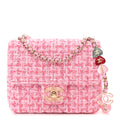 Quilted Tweed Mini Heart Square Flap Pink White D805