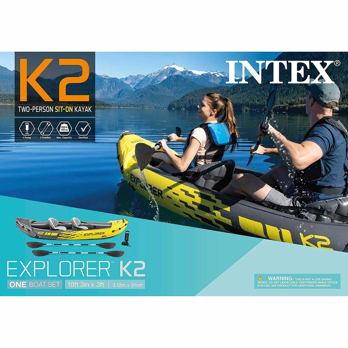 Yellow 2 Person Inflatable Kayak with Oars & Air Pump E597