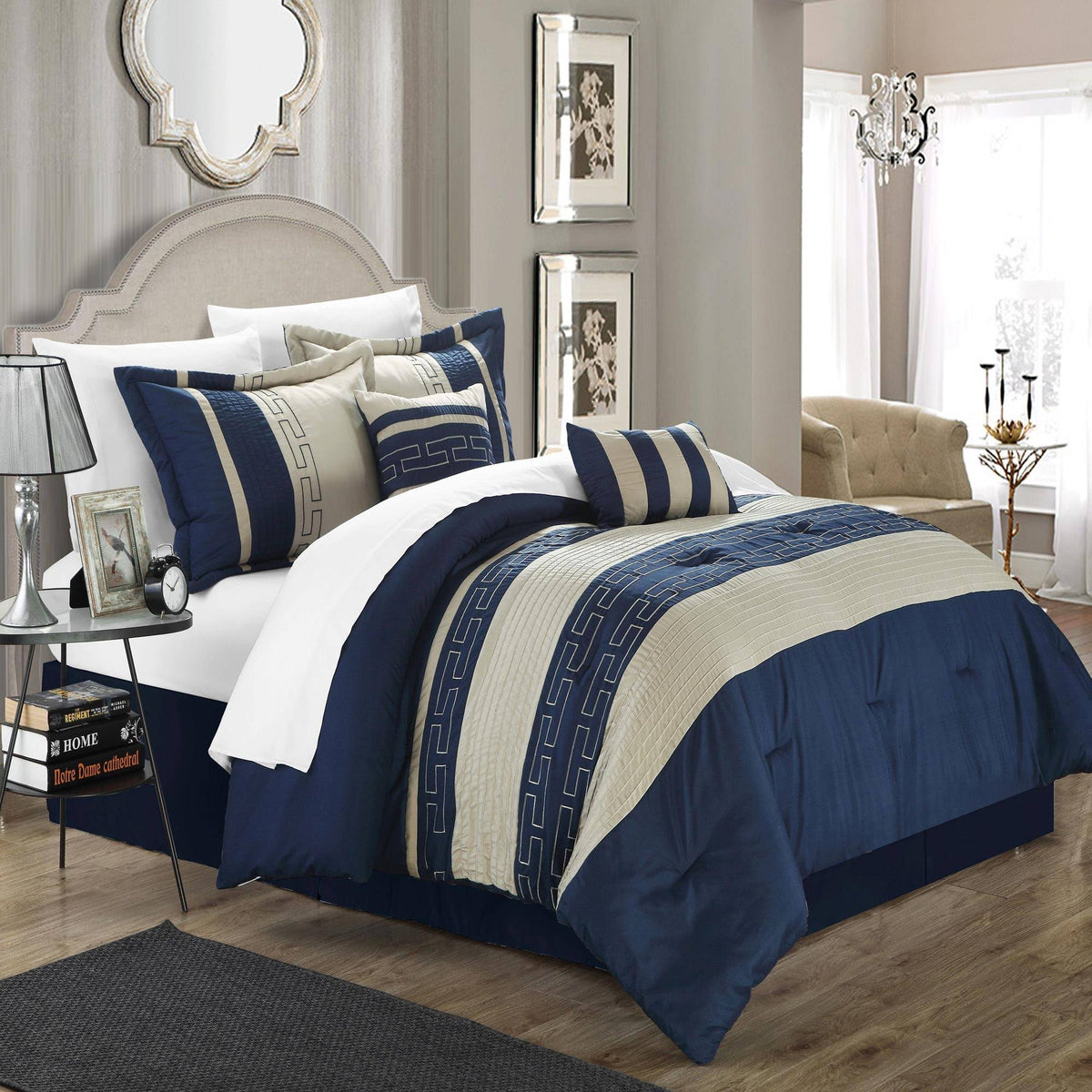 Navy Almond Queen 10 Piece Comforter Bed in A Bag Set Z59938