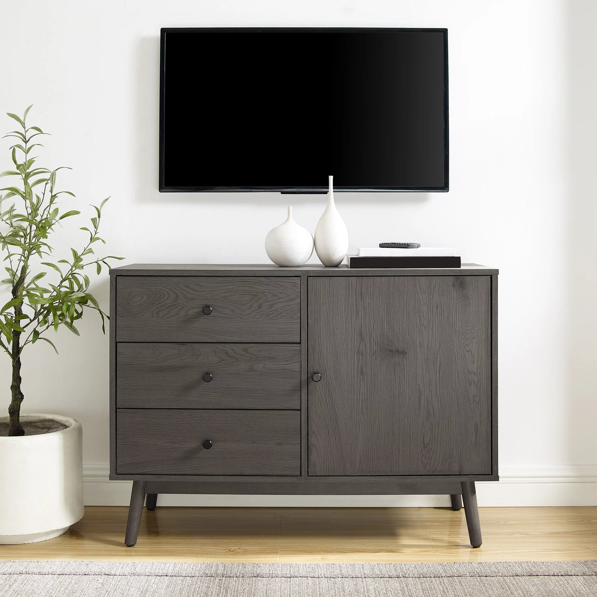 Gray 3 Drawer Engineered Wood Media Console Table N364