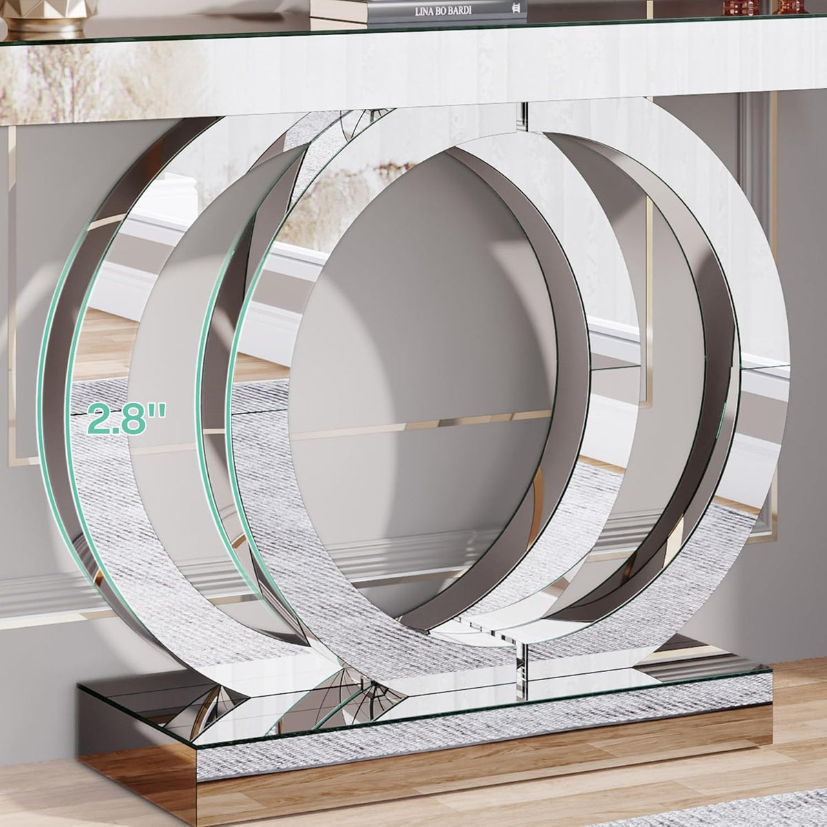 43.3-Inch Mirrored Console Table with Thickened Mirror Finish Tabletop C177526