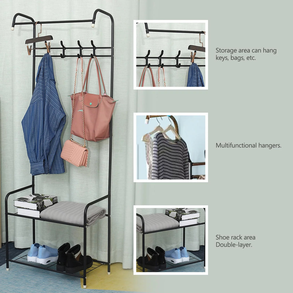 Metal Hall Tree Storage Organizer Shelf Clothes Stand Q346196