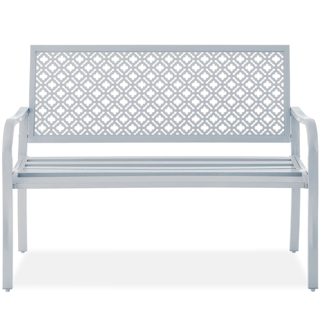Indoor Outdoor Steel Garden Bench with Geometric Backrest X918