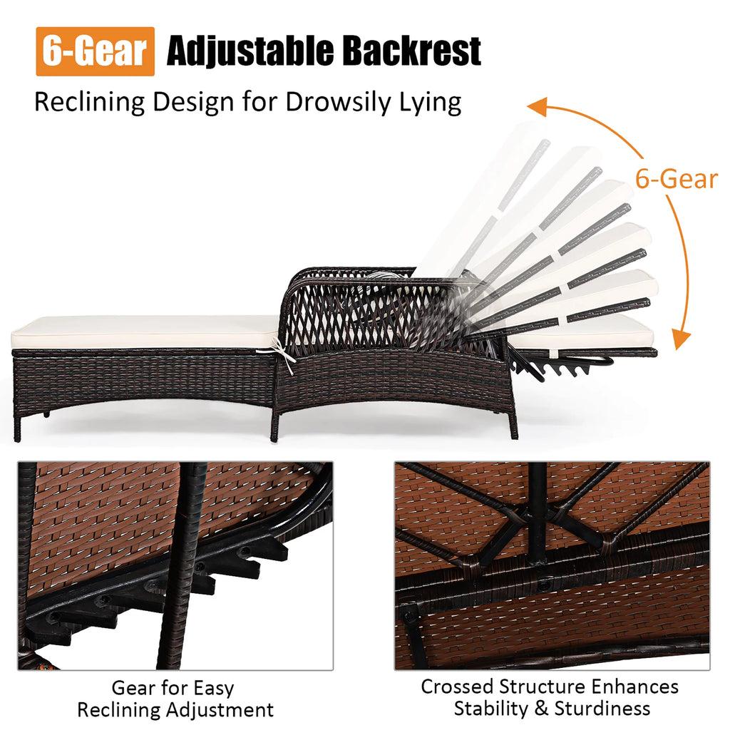 2PCS PE Rattan Chaise Lounge Chair G995468