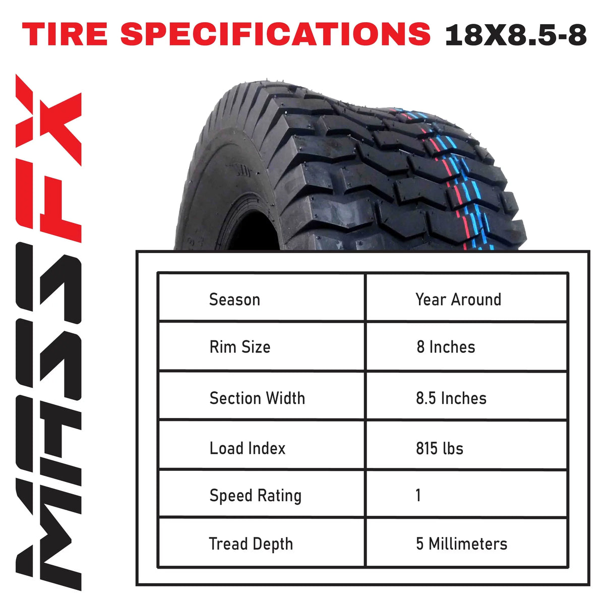 18x8.5-8 4 Ply Turf Tires 4 Pack P165