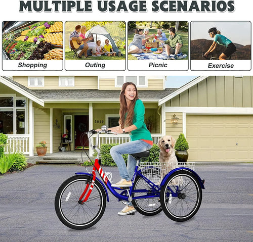 20/24/26 inch Adult Tricycle 3 Wheel Bike with Cargo Basket U2703